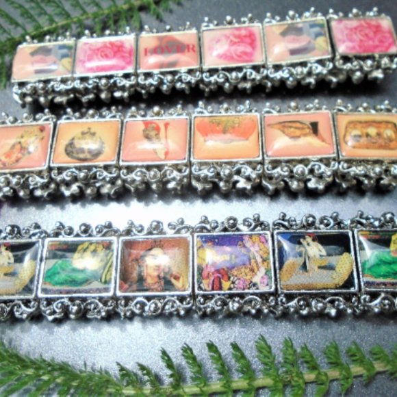 2/$25 Antique Silver Picture tile  Stretch bracelet romance, lovers or Taj Mahal - Picture 2 of 6